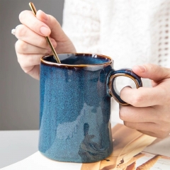 Mugliving handmade Irregular Rim Mug，reactive blue  glaze mug,"C" small size  handle mug, coffee mug, tea mug