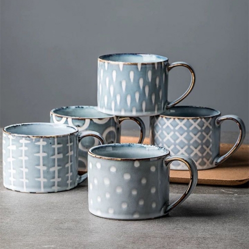 Mugliving handmade mug, reactive glaze ceramic carbon mug,  geometric pattern mug, 6 pattern ,circle ,raindrop, fish bone...hand printing coffee mug