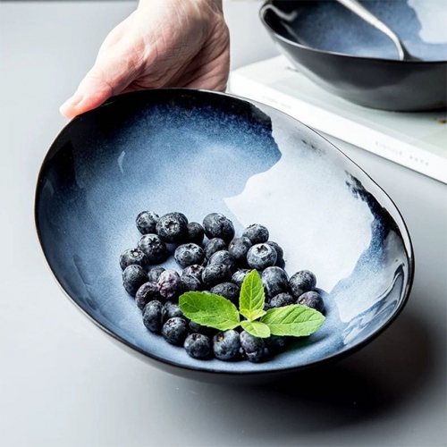 Organic bowl, night blue reactive glaze salad bowl,hand-thrown appeal bowl,ceramic bowl, pasta bowl,stoneware bowl, raindrop shape bowl