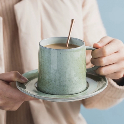 Mugliving ceramic cup&saucer, reactive speckle glaze, ombre green glaze,elegant shape, coffee  cup set, tea cup set, 275ML