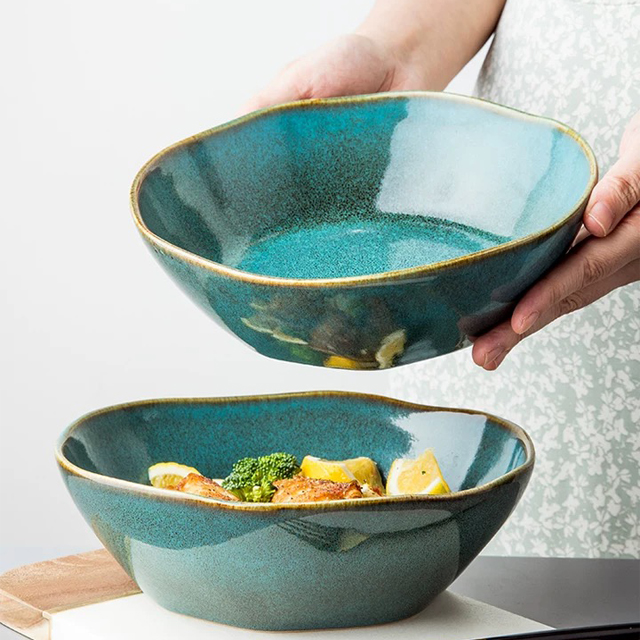 Hand-thrown appeal bowl,Retro bowl,Organic bowl, reactive teal glaze salad bowl,ceramic bowl, pasta bowl,stoneware bowl