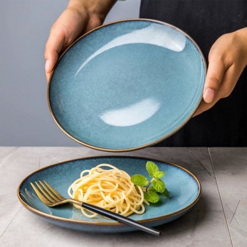8 inch salad plate, ceramic  glaze plate, Sydney  blue  ceramic plate,  organic shape plate, retro plate,ceramic side plate, beef plate,handmade plate