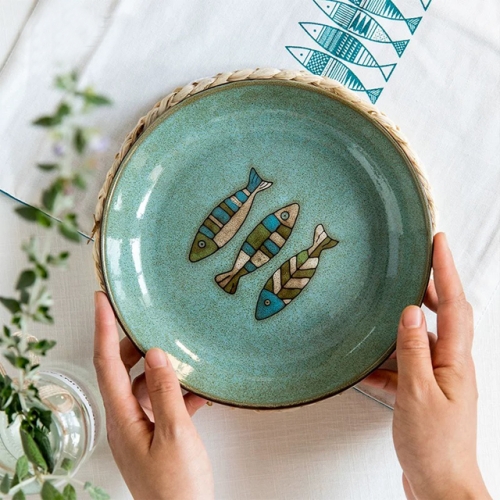 Ocean Series Fish plate , 8" Hand Painted Salad plate, beef plate, Tableware Household, retro plate, handmade plate, dinner plates