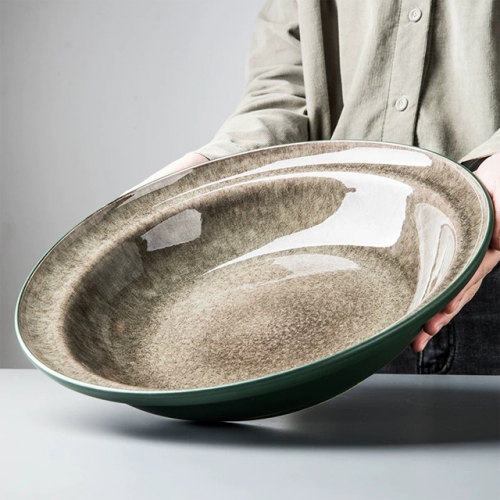Ceramic serving bowl, straw-hat-shaped bowl, salad bowl,reactive glaze ceramic bowl, ceramic dinner bowl, tableware, handmade, eco-friendly tableware