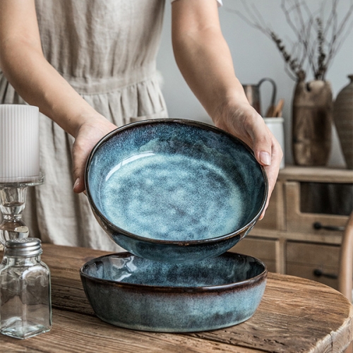 Retro bowl, Hand-thrown appeal dinnerbowl,Organic ceramic bowl, reactive blue glaze salad bowl,ceramic bowl, pasta bowl,stoneware bowl