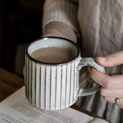 Mugliving reactive sage ceramic mug, Retro Striped Embossed mug ,275ML tea mug, speckle coffee mug,milk mug, stackable ceramic mug