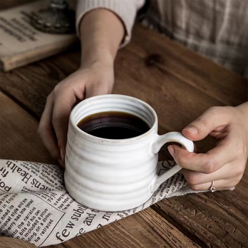 Mugliving reactive  white glaze mug, ceramic Americano coffee mug, ridged ceramic mug, coffee Mug