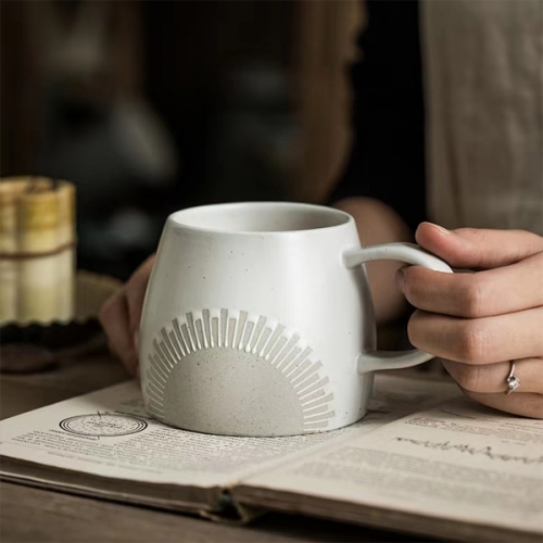 Mugliving Geometric pattern ceramic mug , ceramic coffee mug,  handmade  matte white glaze stoneware mug