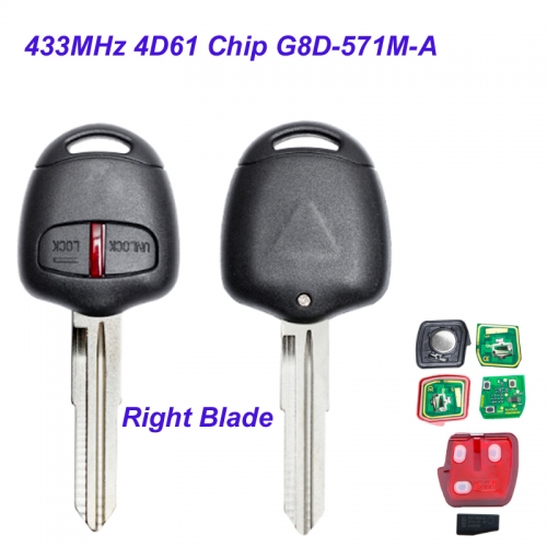 MK350008 Remote Key Fob 2 Button 433MHz 4D61 Chip Head Key for M-itsubishi Outlander 2005-2010 FCC ID: G8D-571M-A MIT11R Right Blade
