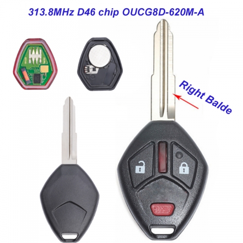 MK350010 2+1 Buttons Remote Head Key Fob 313.8MHz for M-itsubishi Endeavor 2006 OUCG8D-620M-A with Right Blade