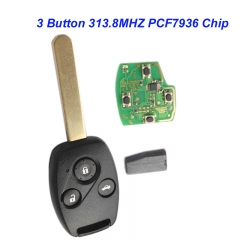 MK180058 3 Button Remote Key Head Key 313.8MHZ with id46 PCF7936 chip for 2003-2007 Honda FIT CIVIC O-DYSSEY Auto Car Keys