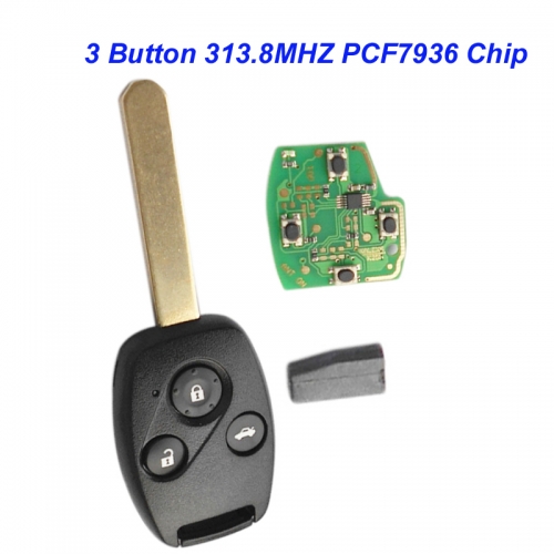 MK180058 3 Button Remote Key Head Key 313.8MHZ with id46 PCF7936 chip for 2003-2007 Honda FIT CIVIC O-DYSSEY Auto Car Keys