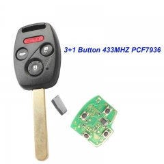 MK180060 3+1 Button Remote Key Head Key 433MHZ with id46 PCF7936 chip for 2003-2007 Honda FIT CIVIC O-DYSSEY Auto Car Keys