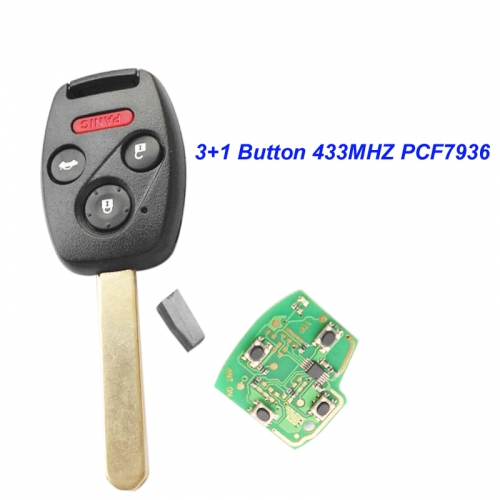 MK180060 3+1 Button Remote Key Head Key 433MHZ with id46 PCF7936 chip for 2003-2007 Honda FIT CIVIC O-DYSSEY Auto Car Keys