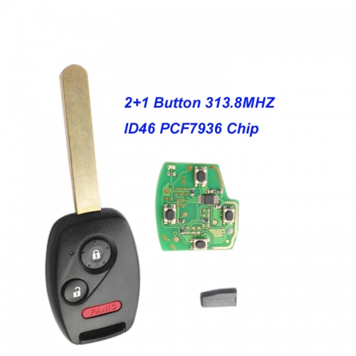 MK180057 2+1 Button Remote Key Head Key 313.8MHZ with id46 chip for 2003-2007 Honda FIT CIVIC O-DYSSEY Auto Car Keys OUCG8D-380H-A