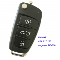 MK090026 3Button 434MHZ Flip Key for Audi A3 Q2 Q3  Remote Control Car Keys megmos AES Chip 81A 837 220