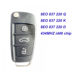 MK090053 3 Button 434MHz Flip Key with id48 Chip for Audi A8 A2 A4 S4 8EO 837 220 Q/8EO 837 220 K/8EO 837 220 D