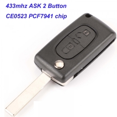 MK240002 2 Button CE0523 433mhz ASK Flip Remote Key for C-itroen P-eugeot  HU83 Blade PCF7941 