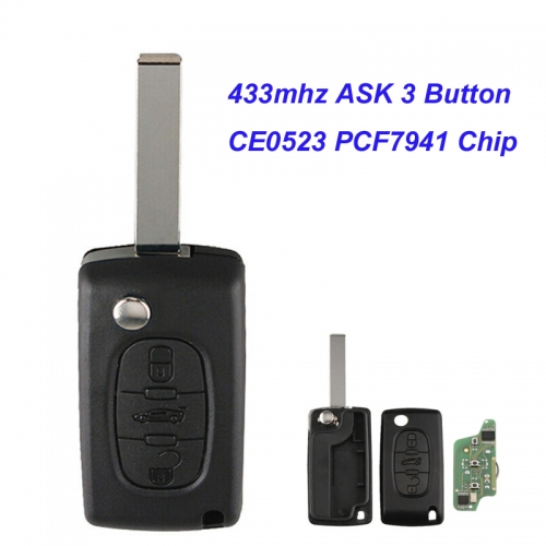 MK250001 CE0523 Folding Remote Car Key 3 Button for C-itroen ASK 433 MHZ PCF7941 Chip HU83