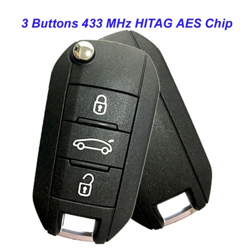 MK240005  Original 3 Buttons  433 MHz Smart Remote Key for P-eugeot Transponder HITAG AES Flip Key Remote