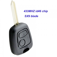 MK240008   2 Button 433MHz Remote Key Fob Head Key for P-eugeot Berlingo ID46 Chip Key Replacement