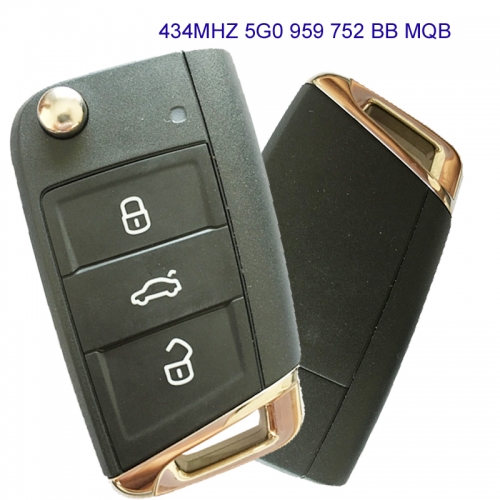 MK120019 3 Button 434 Mhz Flip Key Remote Control For VW Golf 7 MQB without Proximity 5G0 959 752 BB Auto Car Key Fob
