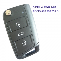 MK120022 3 Buttons 434 MHz Flip Key Remote Control Fob for Skoda Octavia 2012-2018 5E0 959 753 D MQB Type  5E0 959 752 D 5E0 959 752D