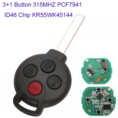 MK100025 3+1 Button 315mhz With PCF7941 ID46 Chip Smart Key for Benz Smart Smart Fortwo 451 2007 2008 2009 2010 2011 2012 2013