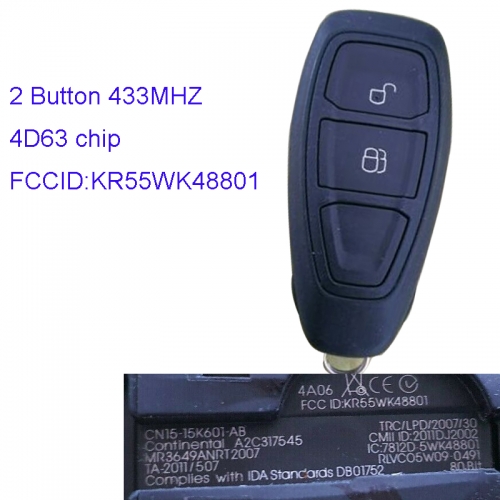 MK160065 2 Buttons 433Hz Smart Key for Ford Mondeo with 4D63 Chip KR55WK48801 Contrl Key Fob