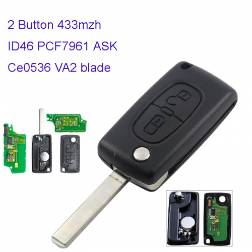 MK250002 2 Button 433Mhz Flip Key Folding Key for C-itroen C2 C3 C4 PICASSO ID46 PCF7961 ASK Ce0536 Car Key Remote
