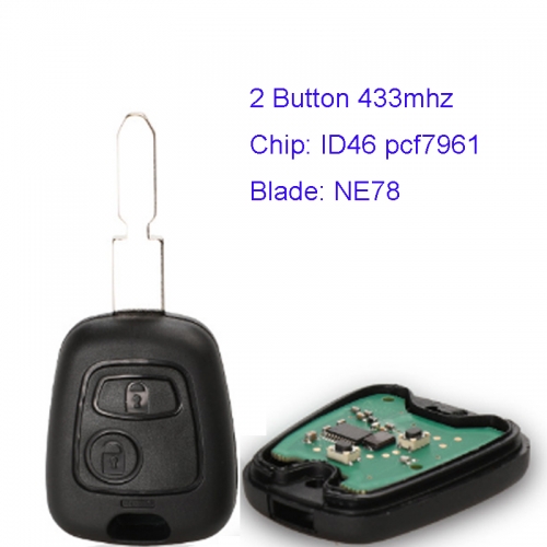 MK250011 2 Button 433mhz Remote Car Key Fob ID46 pcf7961 chip For C-itroen C1 C2 C3 C4 With NE78 Blade