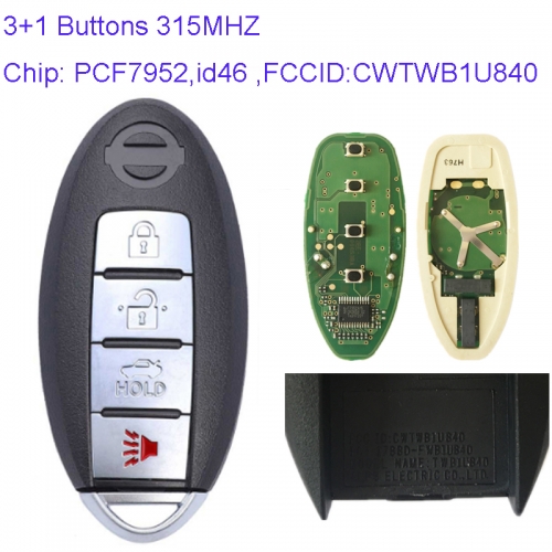 MK210047 3+1 Button 315mhz Smart Key for N-issan Sentra Versa 2013-2017 Remote Key Fob CWTWB1U840 PCF7952 Chip Proximity Key