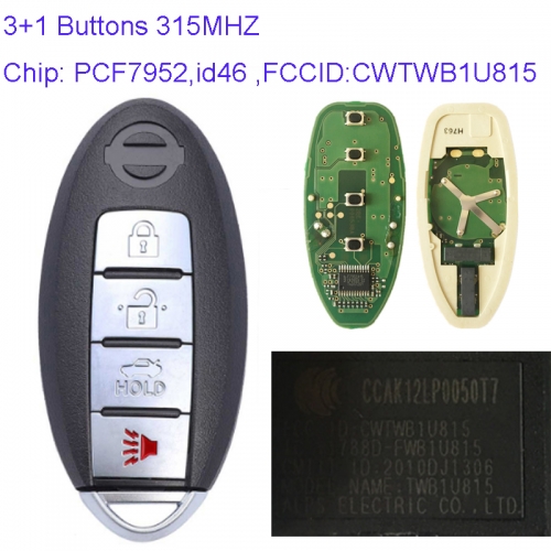 MK210046 3+1 Button 315mhz Smart Key for N-issan Sunny Sentra Versa 2013 2014 2015 2016 Remote Key Fob CWTWB1U815 PCF7952 Chip Proximity Key
