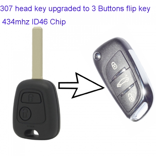 MK240020 2 Button Head Key for Modified P-eugeot 307 3 Buttons 434mhz ID46 Chip Modified Flip Remote Car Control