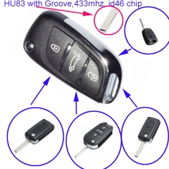 MK240035 Modified DS Style 3 Buttons 434mhz ID46 Chip Flip Key for Modified Folding Remote Car Key with HU83  Blade