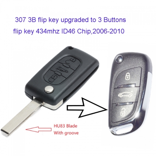 MK240031 3 Flip Key for Modified DS Style P-eugeot 307 407 308 408 3 Buttons 434mhz ID46 Chip HU83  Blade Modified Flip Remote Car Control