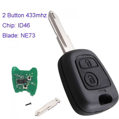 MK240019 2 Button 433mhz Remote Car Key Fob ID46 pcf7961 chip For  P-eugeot 106 206 306 307 107 207 407 with NE73 Blade