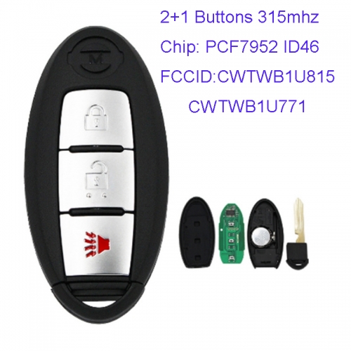 MK210038 2+1 Button 315mhz Smart Key for N-issan Sunny PCF7952 ID46 Chip CWTWB1U815，CWTWB1U771 Auto Remote Key Fob