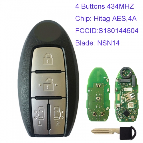 MK210054 Original 4 Button 434mhz Remote Key Smart Key for N-issan Quest Serena S180144604 Hitag AES 4A Chip Keyless Go S180144805  S180144500
