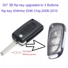 MK240023 3 Flip Key for Modified DS Style P-eugeot 307 407 308 408 3 Buttons 434mhz ID46 Chip VA2 Blade Modified Flip Remote Car Control