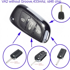 MK240034 Modified DS Style 3 Buttons 434mhz ID46 Chip Flip Key for Modified Folding Remote Car Key with VA2 Blade