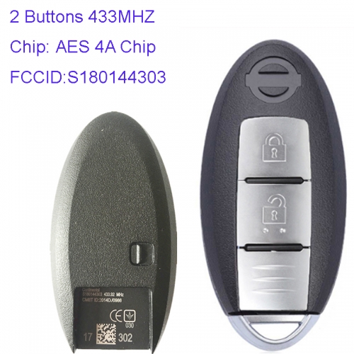 MK210043 2 Button 433.92mhz Smart Key for N-issan Pathfinder 2015 Murano 2016 2017 2018 Remote Key Fob S180144303 AES 4A Chip Keyless Go Entry