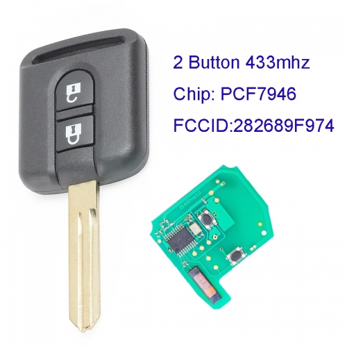 MK210067 2 Button 433mhz Head Remote Key Control for N-issan Note NV200 Elgrand X-TRAIL Qashqai Navara Micra 2002-2015 PCF7946 ID46 Chip 282689F975