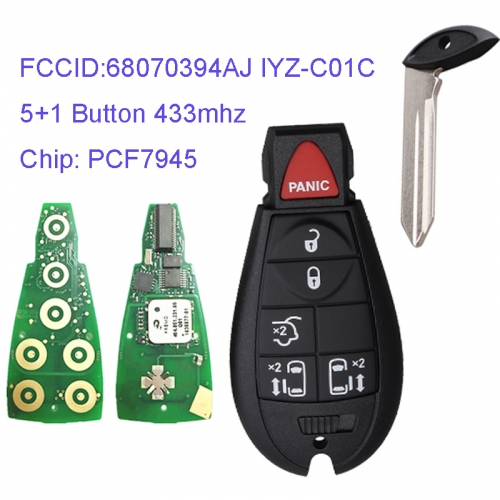 MK310030 5+1 Button 434MHZ Smart Remote Key for 2011-2016 Jeep Grand Cherokee Dodge C-hrysler PCF7945 Chip 68070394AJ IYZ-C01C Keyless Go