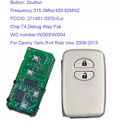 MK190099 2 Button 315.2Mhz/433.92MHZ Smart Key for T-oyota Part Number 271451-3370-Eur Keyless Go Proximity Key