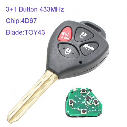MK190082 3+1 Button 434MHZ Remote Key Chip for T-oyota Hilux with 4D67 Chip and TOY43 Blade Austrilia