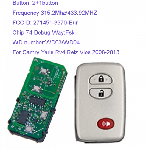 MK190100 2+1 Button 315.2Mhz/433.92MHZ Smart Key for T-oyota Part Number 271451-3370-Eur Keyless Go Proximity Key