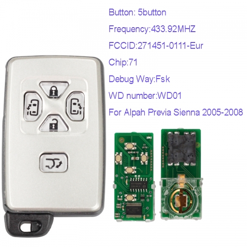 MK190092 5Button 433.92MHZ Smart Key for T-oyota Part Number 271451-0111-Eur Keyless Go Proximity Key