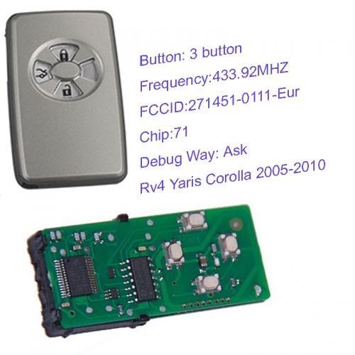 MK190090 3 Button 433.92MHZ Smart Key for T-oyota Part Number 271451-0111-Eur Keyless Go Proximity Key