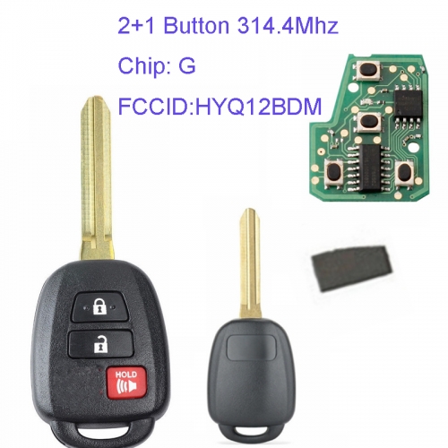 MK190084 2+1 Button 314.4Mhz Remote Key Chip for T-oyota Rav4 2013-2015 Prius with G Chip FCCID HYQ12BDM Head Key Fob